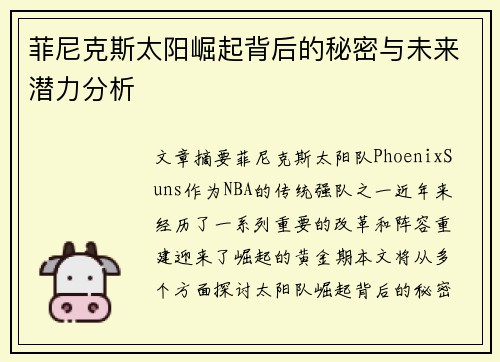 菲尼克斯太阳崛起背后的秘密与未来潜力分析